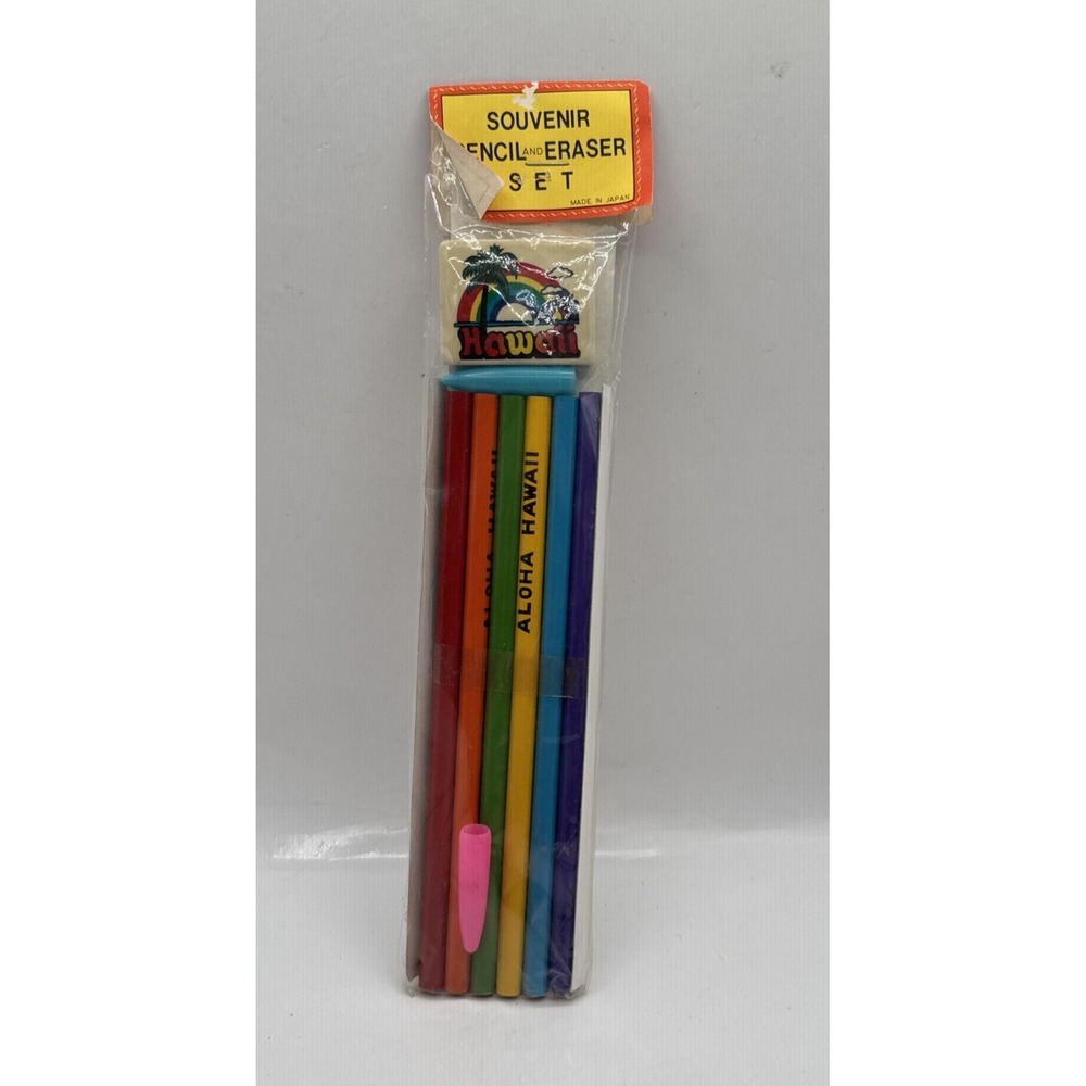 Hawaii Souvenir Pencil Eraser Set Rainbow Aloha Hawaii Pencils Made in Japan